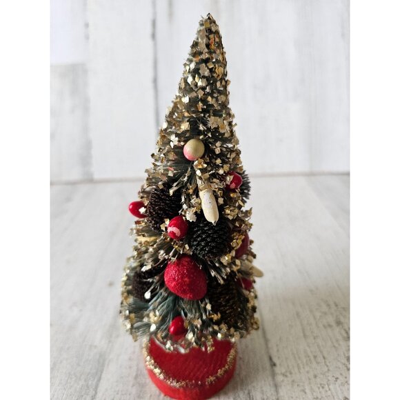 Vintage gold flocked fruit bottle mini tree Xmas pinecone decor - Picture 3 of 12